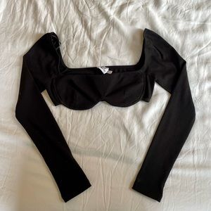 Princess Polly Size 8 Becca Long Sleeve Crop Top Black
